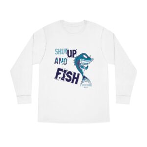 Shut Up and Fish Long Sleeve Crewneck Tee Heather Grey