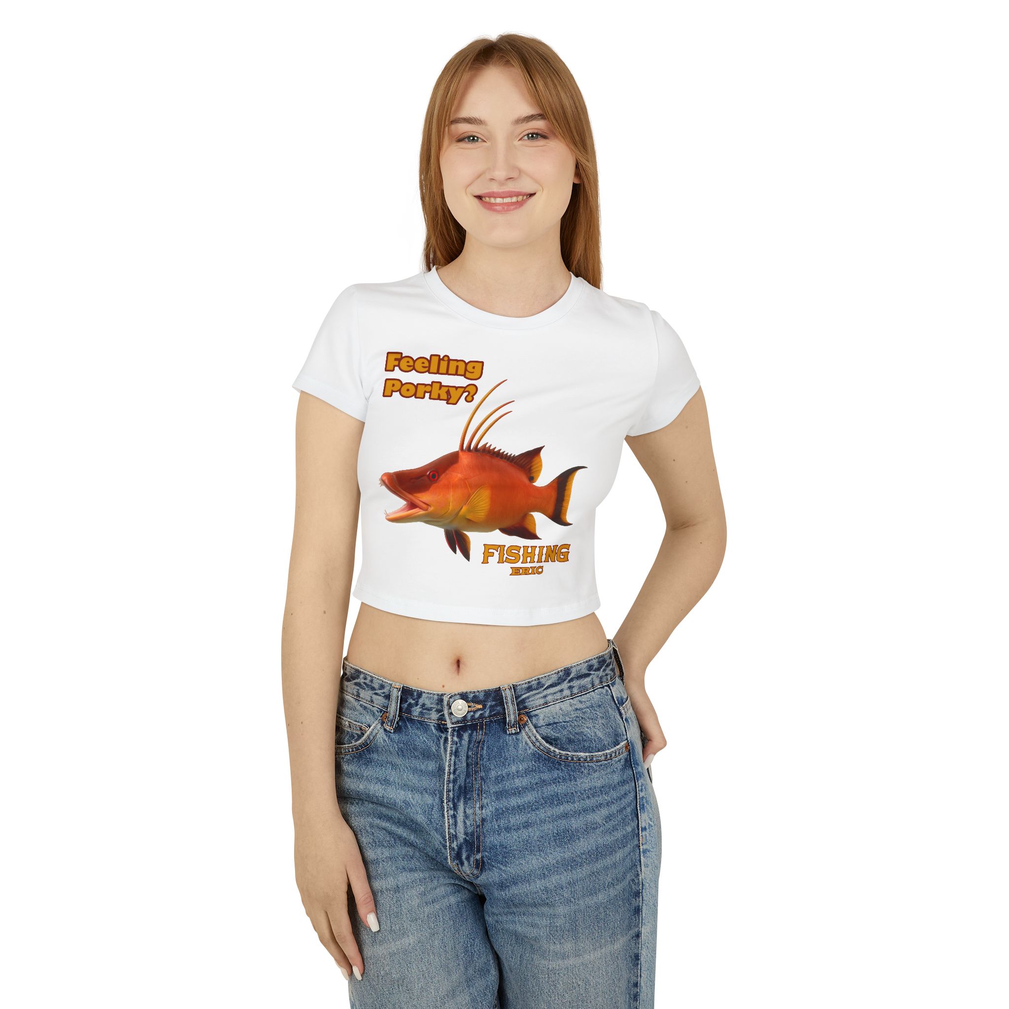 Women's Baby Tee - Playful FishingHog Snapper Baby Tee - Perfect Gift for Fisherwomen, Casual Wear, Fishing Enthusiast Tee, Summer Outfit, - Image 3