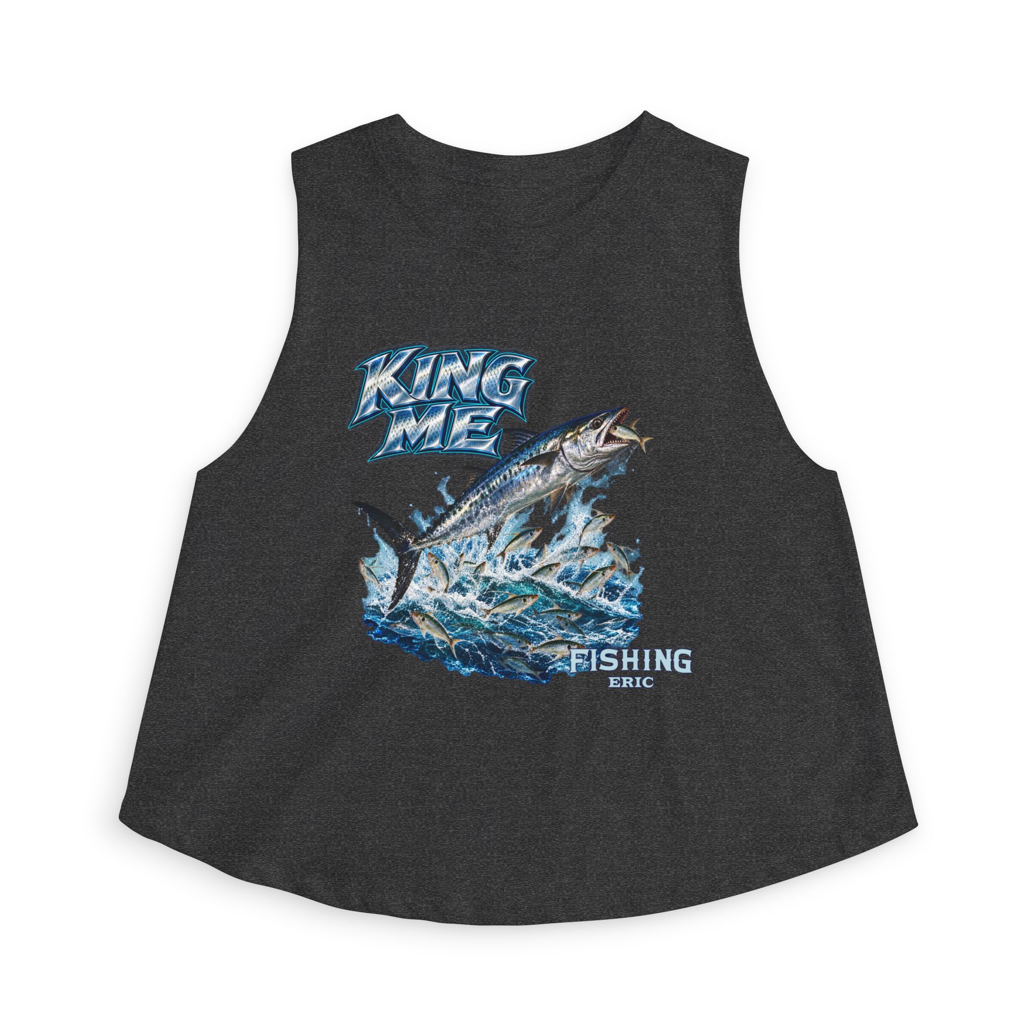 Fishing Crop Top - 'King Me' Kingfish Graphic Women's Fishing Tank - Image 25