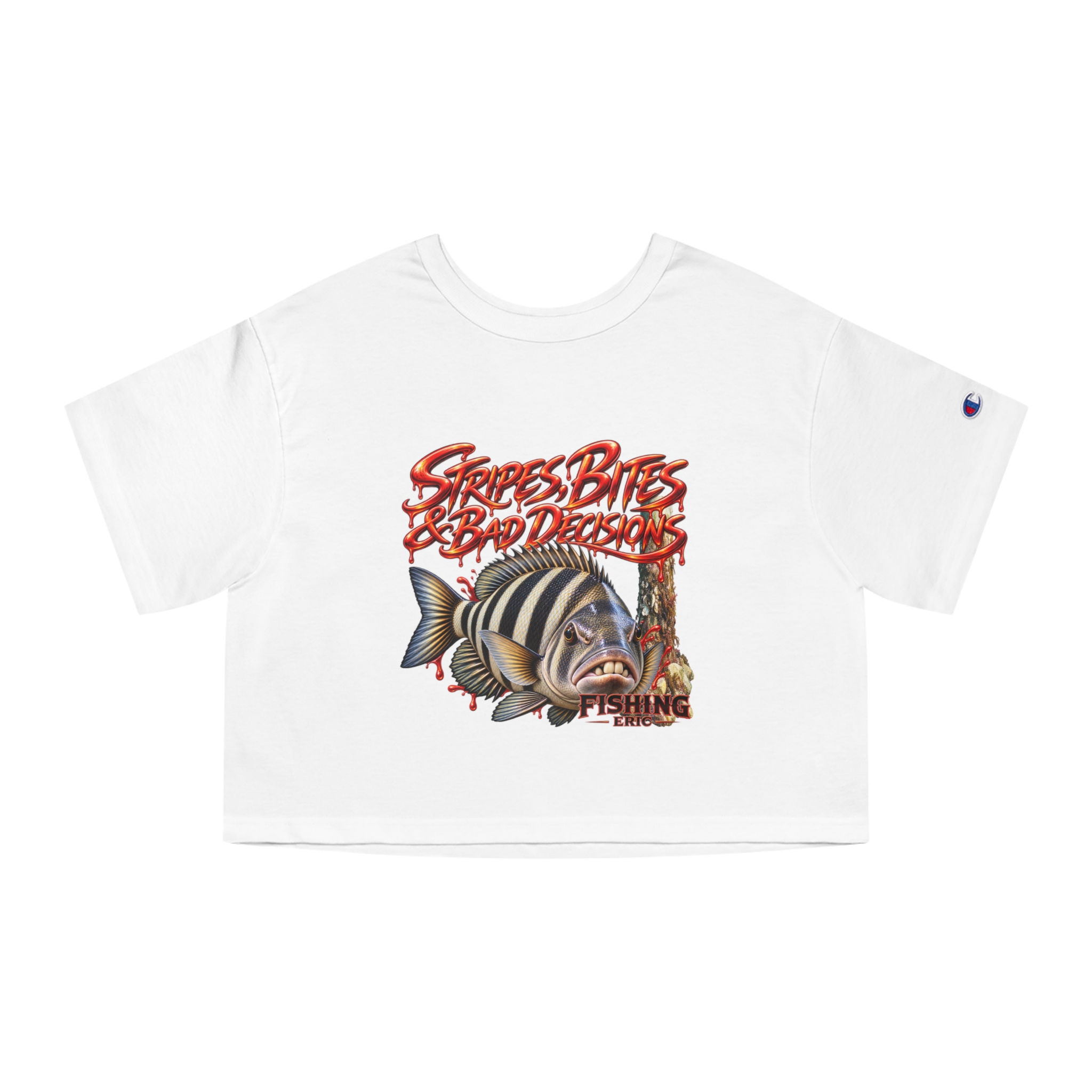 Strokes Bites Bad Decisions Fishing Cropped T-Shirt - Image 4
