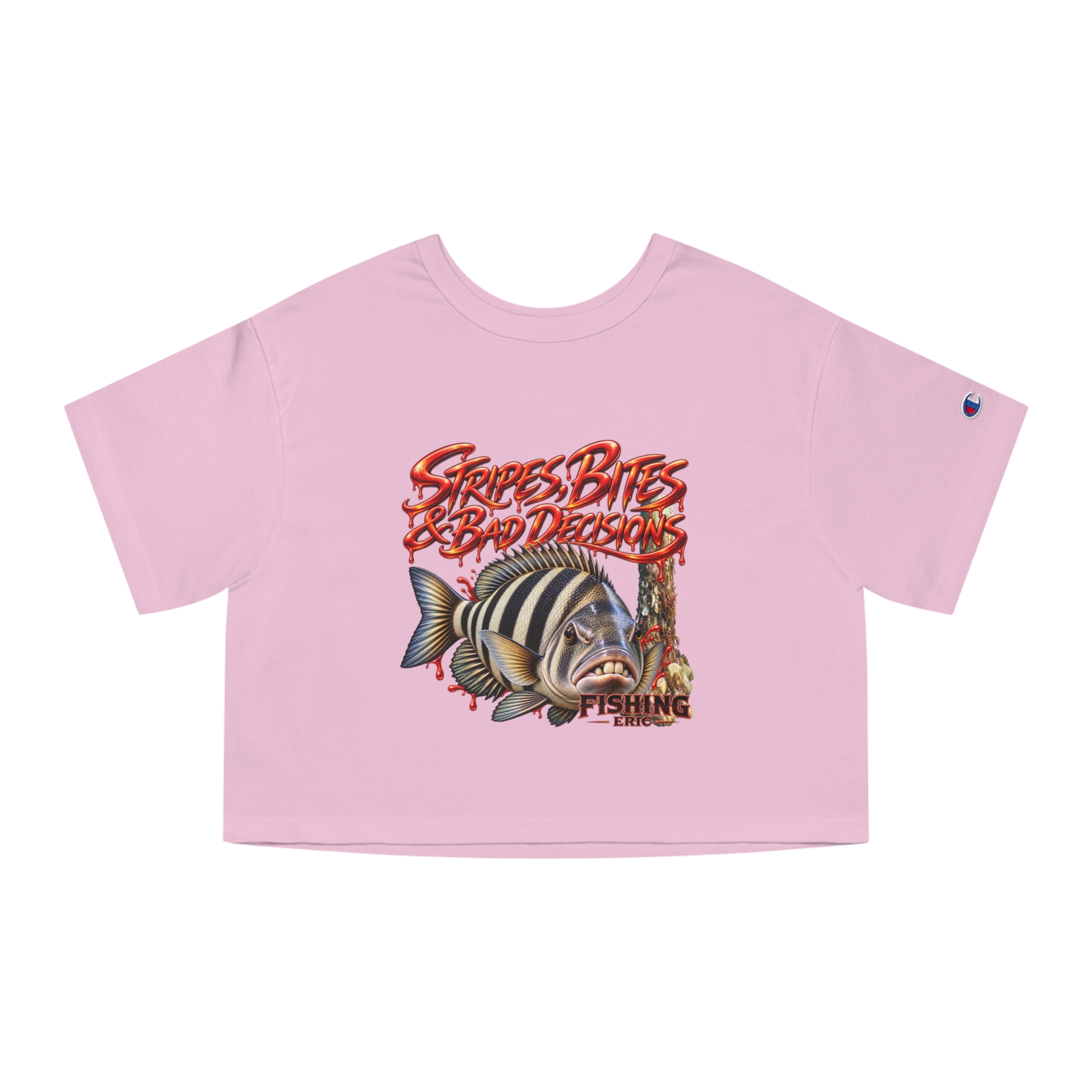 Strokes Bites Bad Decisions Fishing Cropped T-Shirt - Image 2