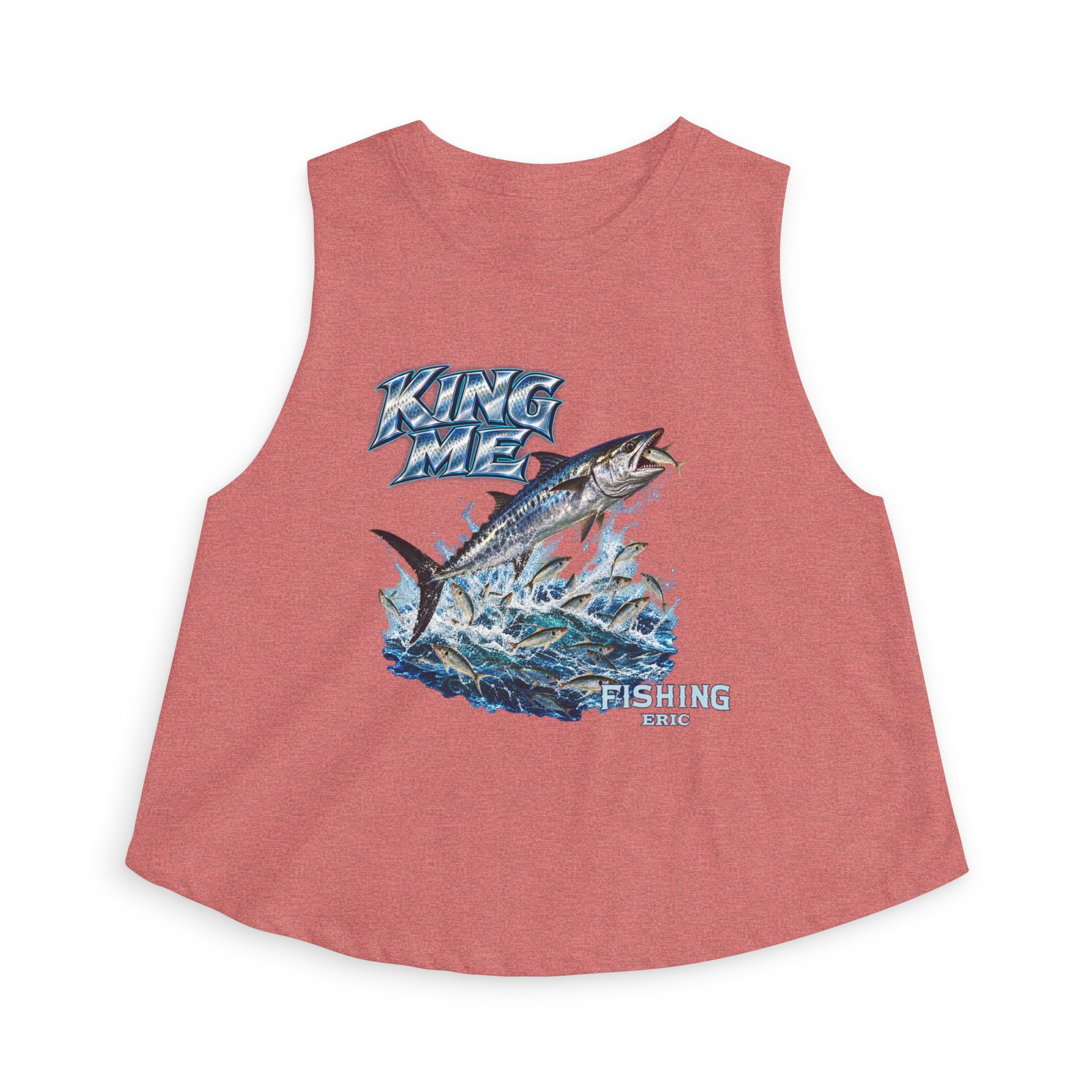Fishing Crop Top - 'King Me' Kingfish Graphic Women's Fishing Tank - Image 2