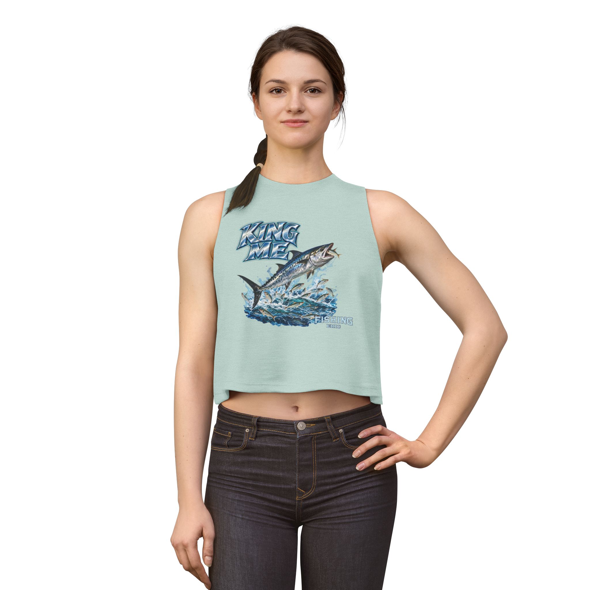 Fishing Crop Top - 'King Me' Kingfish Graphic Women's Fishing Tank - Image 15