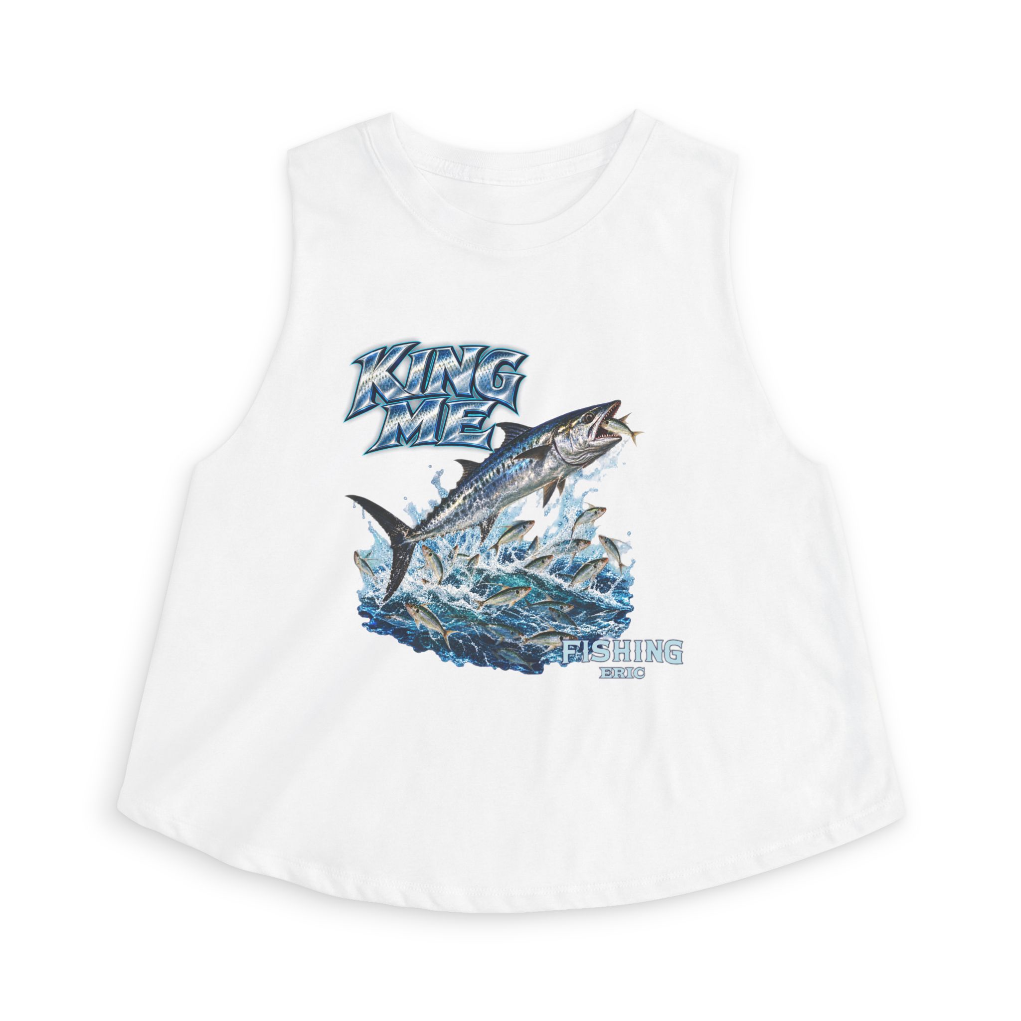 Fishing Crop Top - 'King Me' Kingfish Graphic Women's Fishing Tank - Image 5