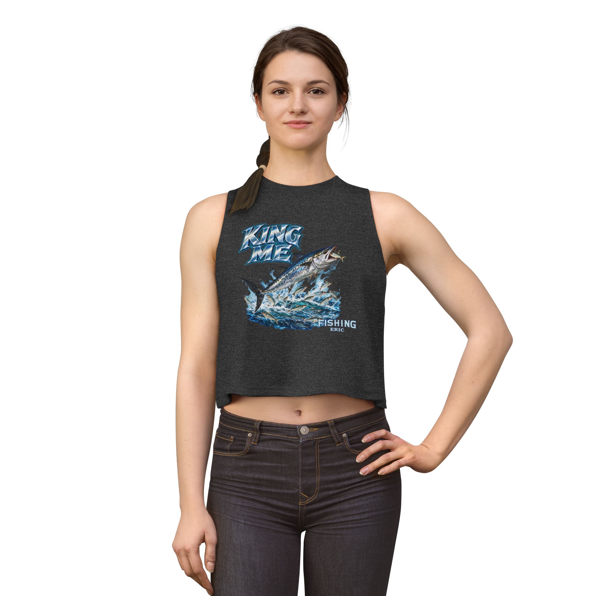 Fishing Crop Top - 'King Me' Kingfish Graphic Women's Fishing Tank - Image 27