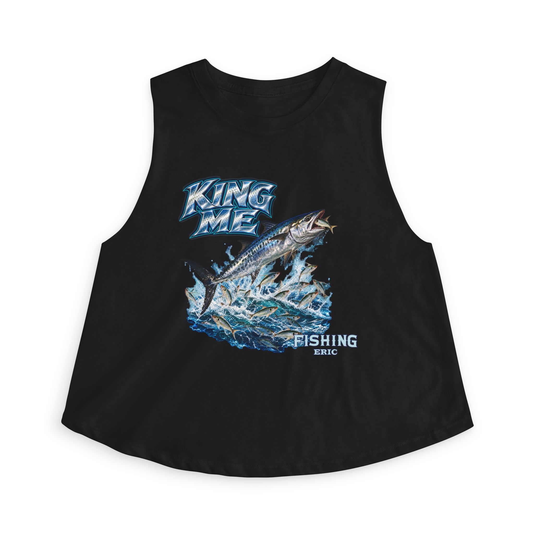 Fishing Crop Top - 'King Me' Kingfish Graphic Women's Fishing Tank - Image 9