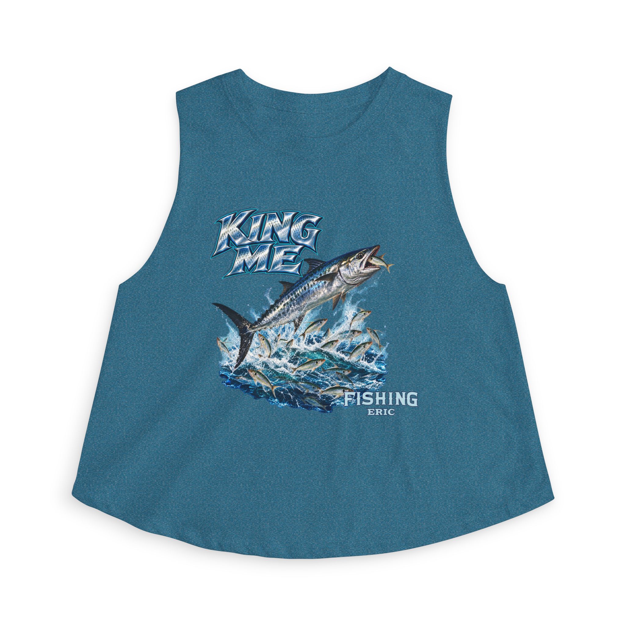 Fishing Crop Top - 'King Me' Kingfish Graphic Women's Fishing Tank - Image 21