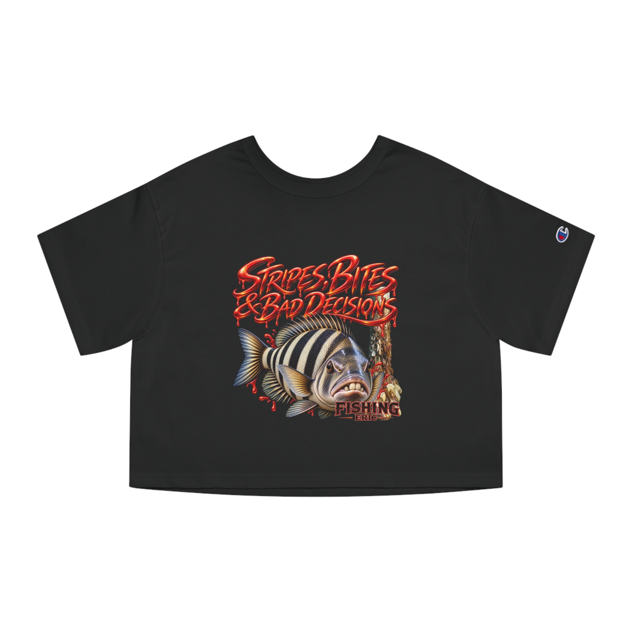 Strokes Bites Bad Decisions Fishing Cropped T-Shirt - Image 7
