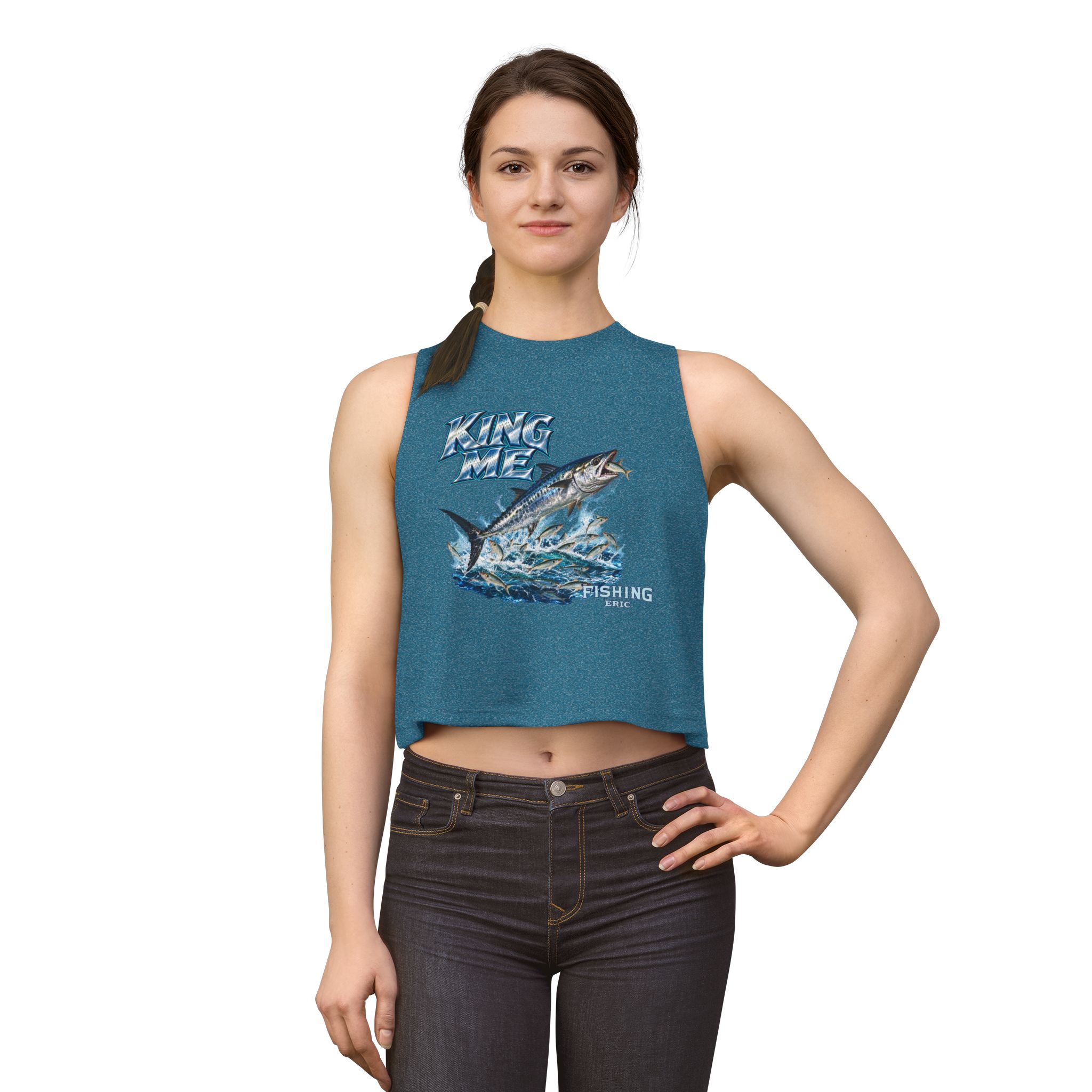 Fishing Crop Top - 'King Me' Kingfish Graphic Women's Fishing Tank - Image 23