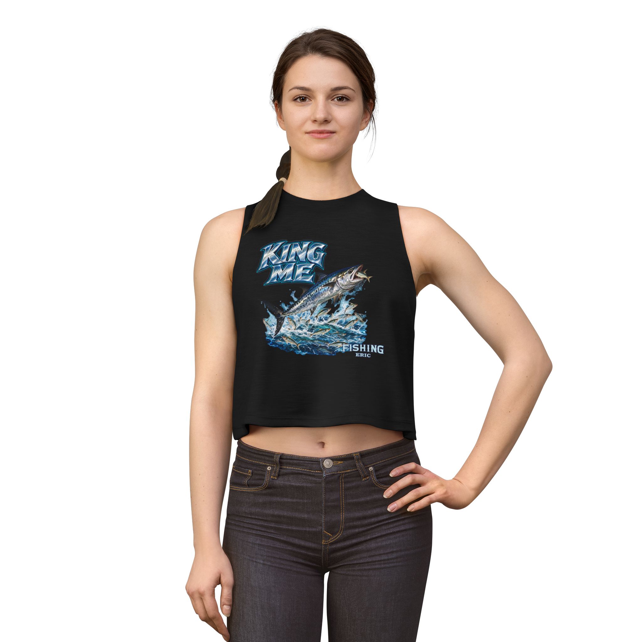 Fishing Crop Top - 'King Me' Kingfish Graphic Women's Fishing Tank - Image 11