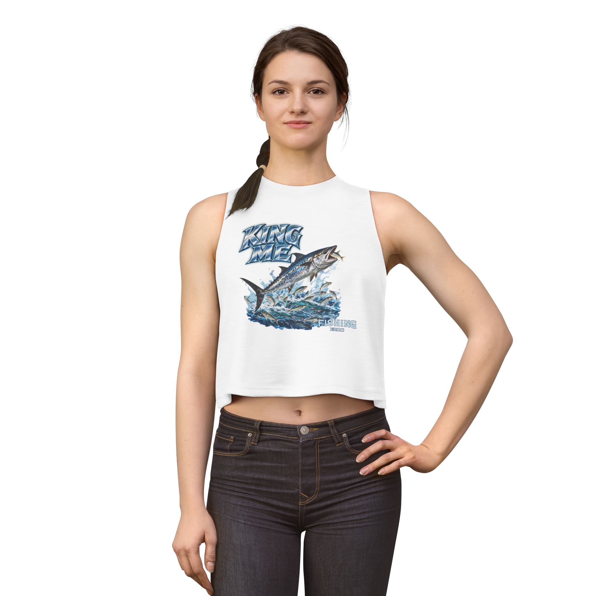 Fishing Crop Top - 'King Me' Kingfish Graphic Women's Fishing Tank - Image 7