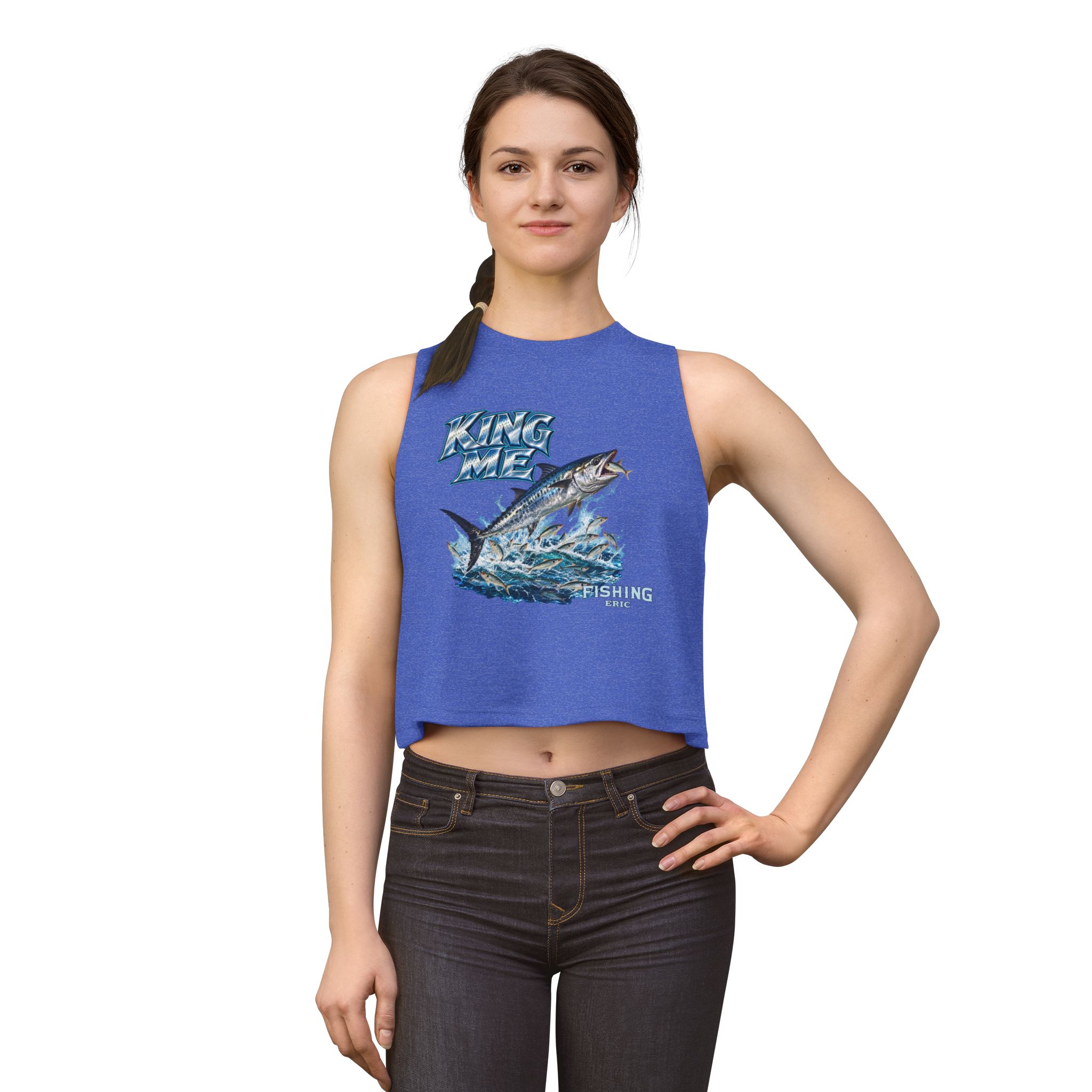 Fishing Crop Top - 'King Me' Kingfish Graphic Women's Fishing Tank - Image 19