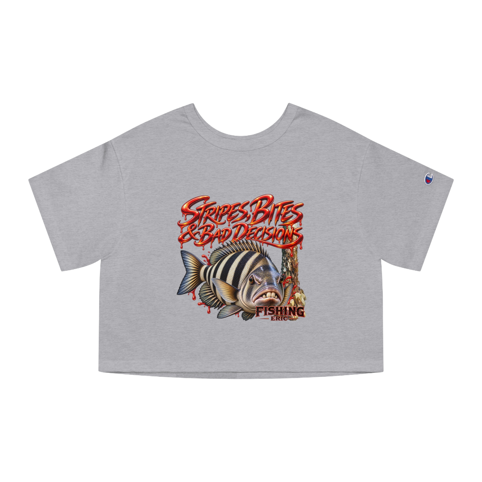 Strokes Bites Bad Decisions Fishing Cropped T-Shirt - Image 10